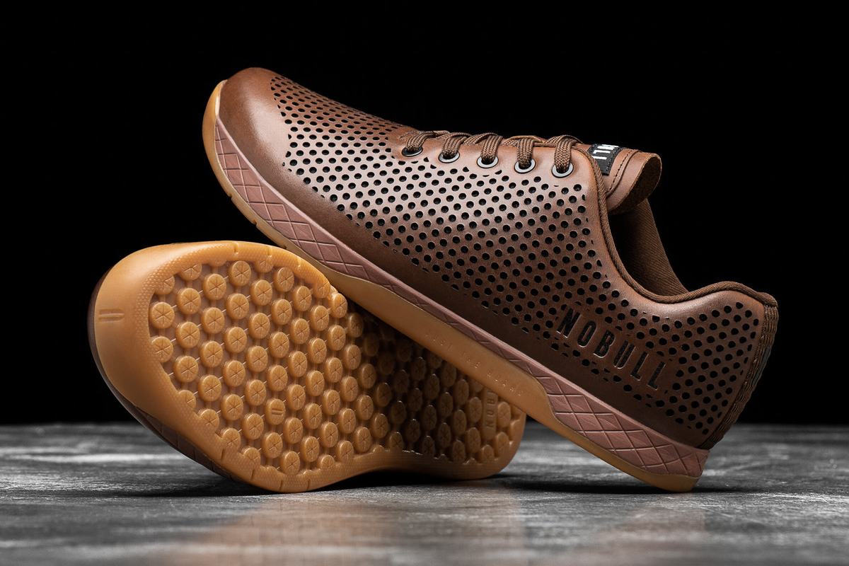 Nobull Leather Men's Trainers Coffee | Australia (KD5976)